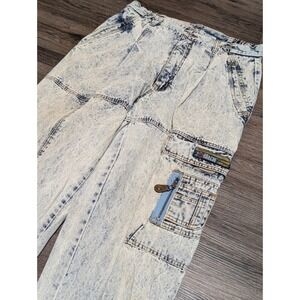 Vintage Jordache Acid Wash Cargo Jeans Mens 34 Baggy Tapered 80s 90s Streetwear